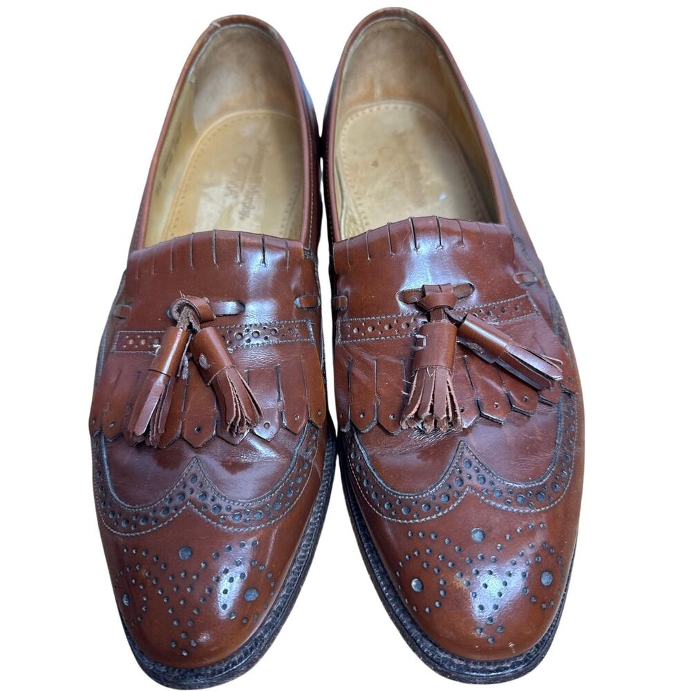 Johnston & Murphy Optima 10.5 Brown Loafers Kiltie Tassel Wing Tip Shoes EUC Men